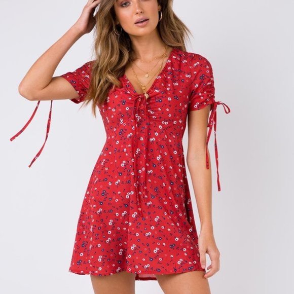 Princess Polly Spring Flower Mini Dress Red Size 4 - Picture 2 of 4